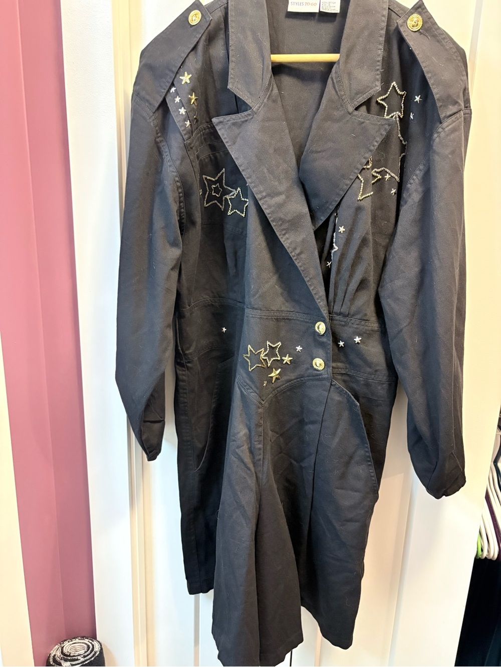 Vintage 80’s Black Embroidered beaded Star structured longsleeve short romper